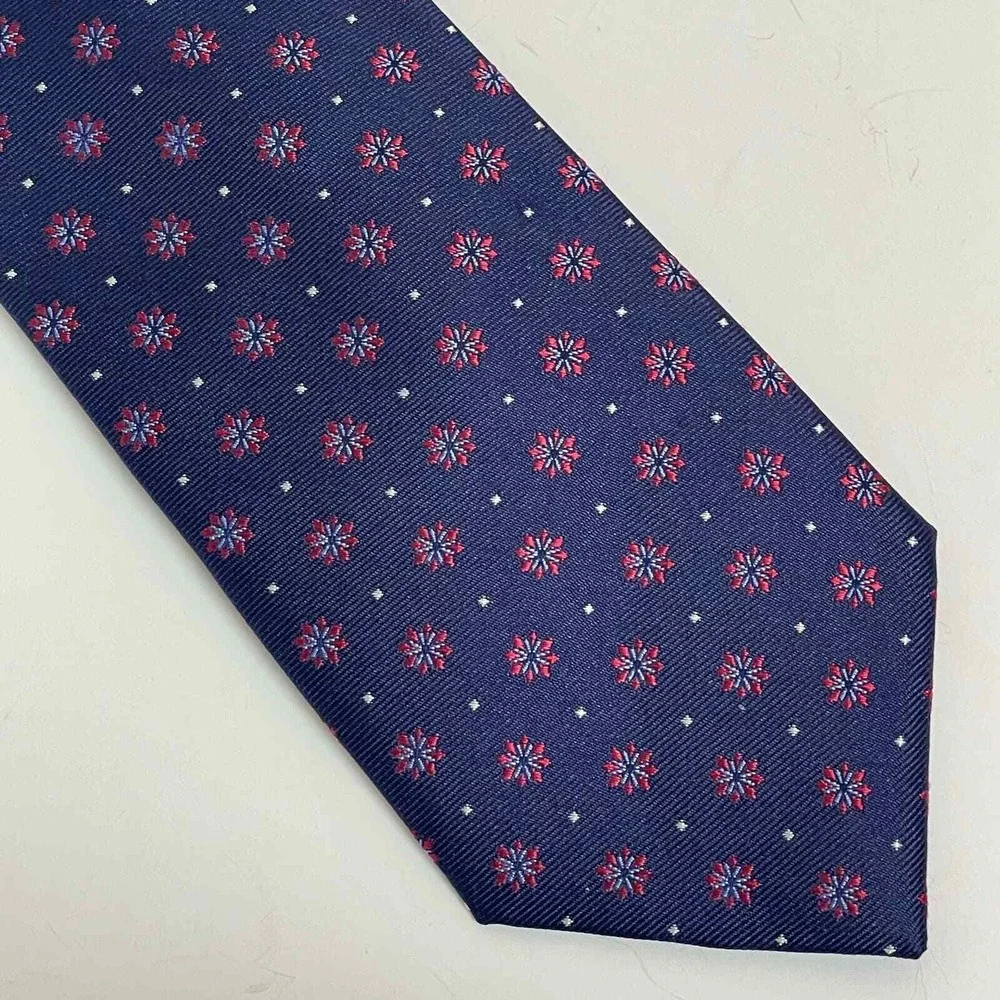NWT Pronto Uomo Designer Necktie Silk Blue Red Geometric Stars Dots Tie‎